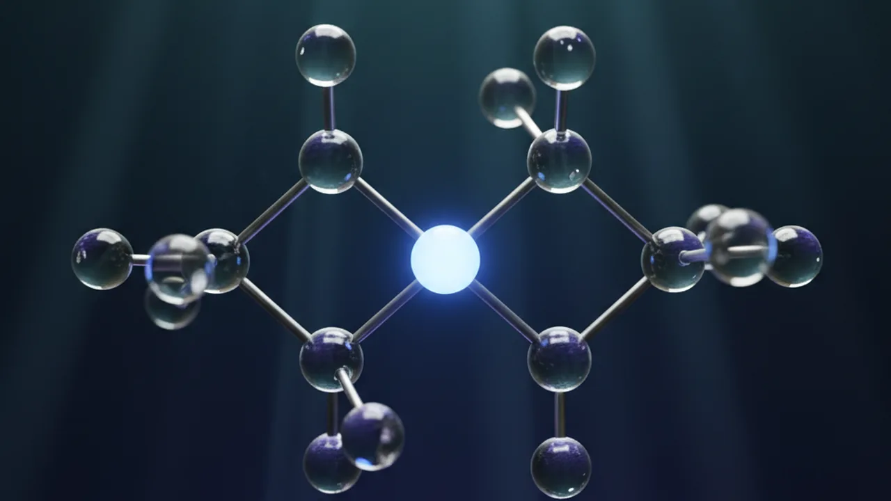 3D model of the vitamin B12 (cobalamin) molecule with a cobalt atom at its center