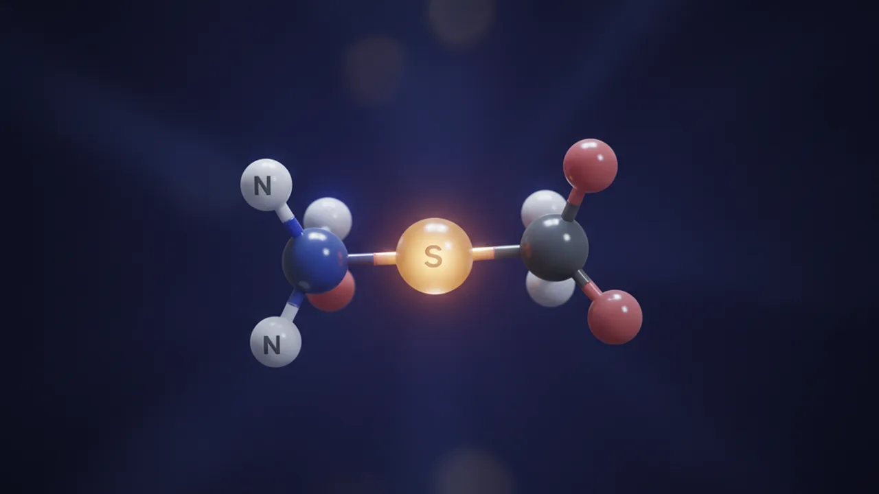 Three-dimensional model of the homocysteine molecule with a sulfur atom at its center