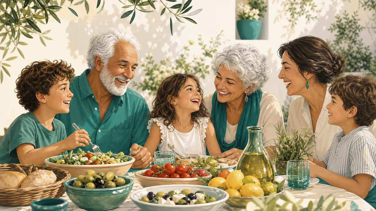 Elderly long-lived people sharing a meal