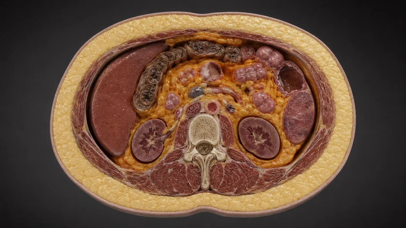Comparison of subcutaneous and visceral fat in a cross-section of the abdominal cavity