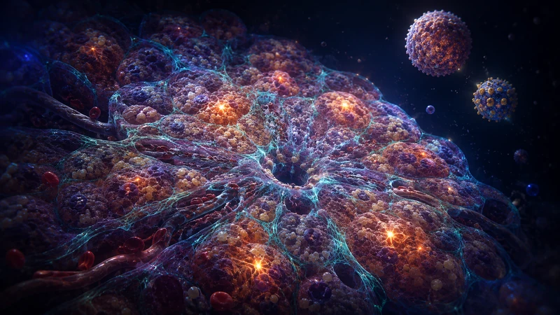 A microscopic view of fibrotic NASH: fat droplets, foci of inflammation and strands of fibrosis in liver tissue