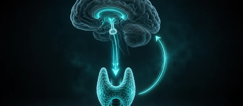 A feedback diagram: the hypothalamus and pituitary control hormone production by the thyroid gland